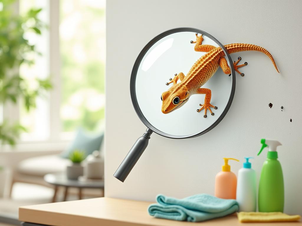 Lézard sous loupe sur mur intérieur
